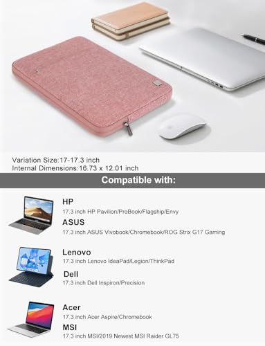 DOMISO 17 inch Laptop Sleeve Case Notebook Bag Protective Carrying Handbag for 17.3" Notebook/Dell Inspiron/MSI GS73VR Stealth Pro/IdeaPad 300 320 321/HP Envy/LG Gram 17"/ASUS ROG Strix GL702VS,Pink - color: Pink, size: 17 inch