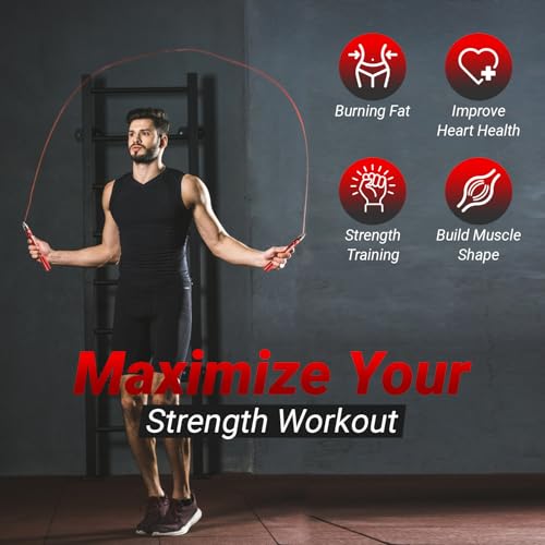 High Speed Rope - Professional Self-Locking & Adjustable, Adult Speed Jump Rope, 2 x PU coated Steel Ropes & Travel Bag,Jump Rope for Crossfit, Boxing, Fitness MMA for Men & Women - color: RED