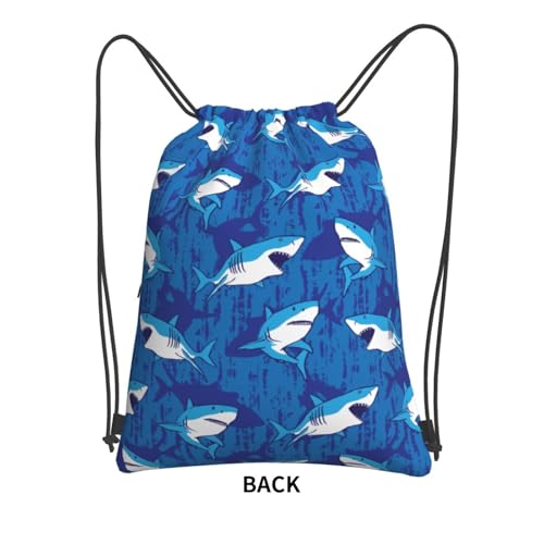 JOOCAR Shark Drawstring Bag Blue Ocean Sea Backpack Draw String Bags Waterproof Lightweight Sports Gym Beach Sackpack Zipper Pocket for Men Women - color: B3
