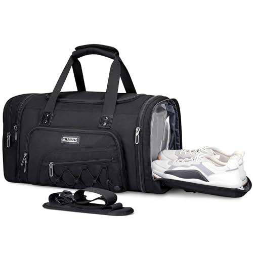 WITZMAN Mens Duffle Bag Expandable 45L Travel Gym with Shoe Compartment - color: Black