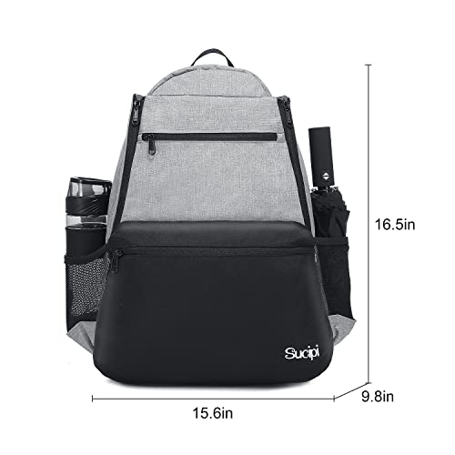 Sucipi Tennis Bag Professional Tennis Backpack for Men and Women Racket Bags Holds 2 Rackets with Ventilated Shoe Compartment - color: Black & Gray