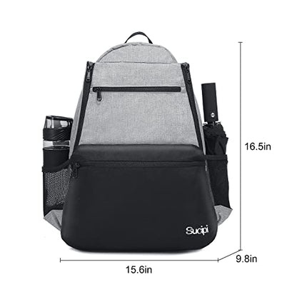 Sucipi Tennis Bag Professional Tennis Backpack for Men and Women Racket Bags Holds 2 Rackets with Ventilated Shoe Compartment - color: Black & Gray
