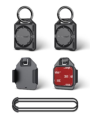 PROfezzion 2-Pack Secure Air Tag 2nd & 1st Gen Holder Case with Key Ring, 3M Adhesive Mount & Loop Strap for Keychain, Dog Collar, Backpack, Luggage Bag & More, IPX8 Waterproof, Full Cover & Discreet - color: Black 2-Pack