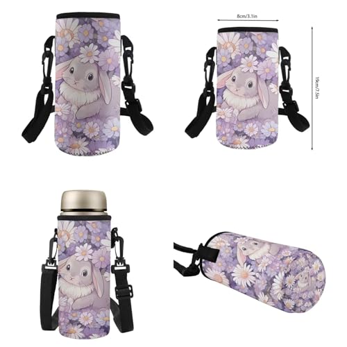 Flashideas Cute Bunny Backpack for Girls Kids Backpack with Lunch Box Water Bottle Stainless Steel and Water Bottle Carrier 4Pcs Set 17" Bookbag with Compartments for School Large Capacity School Bag - color: Cute Bunny and Daisy
