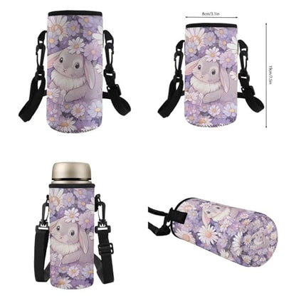 Flashideas Cute Bunny Backpack for Girls Kids Backpack with Lunch Box Water Bottle Stainless Steel and Water Bottle Carrier 4Pcs Set 17" Bookbag with Compartments for School Large Capacity School Bag - color: Cute Bunny and Daisy