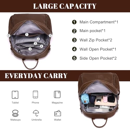 BOYATU Genuine Leather Backpack Purse for Women: Anti Theft Convertible Soft Backpacks - Elegant Womens Travel Backpack (05 Medium-Ebony Brown) - color: 05 Medium-ebony Brown