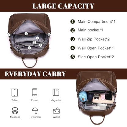 BOYATU Genuine Leather Backpack Purse for Women: Anti Theft Convertible Soft Backpacks - Elegant Womens Travel Backpack (05 Medium-Ebony Brown) - color: 05 Medium-ebony Brown