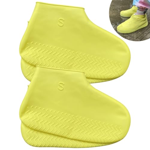 Waterproof Shoe Covers 2 Pairs,Rain Shoe Covers Reusable Silicone Non Slip Shoe Covers for Outdoor,Rain Shoe Covers for Women and Men (Yellow, Small) - color: Yellow, size: S (Kids 3-5 year)