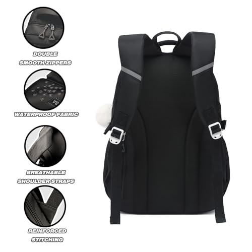 School Backpacks for Girls, Middle Schoolbag Elementary Student Bookbag, Large Casual School Daypacks for Teens Girls (Black) - color: Black