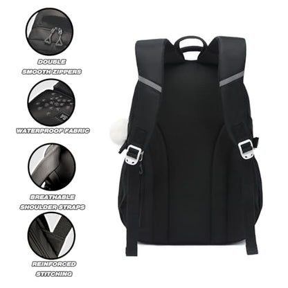 School Backpacks for Girls, Middle Schoolbag Elementary Student Bookbag, Large Casual School Daypacks for Teens Girls (Black) - color: Black