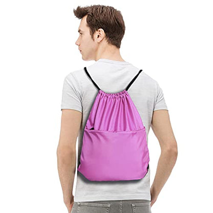 Drawstring Backpack Sports Water Resistant String Bag Sport Gym Sackpack for Women Men Large with Zipper, Pink - color: Pink