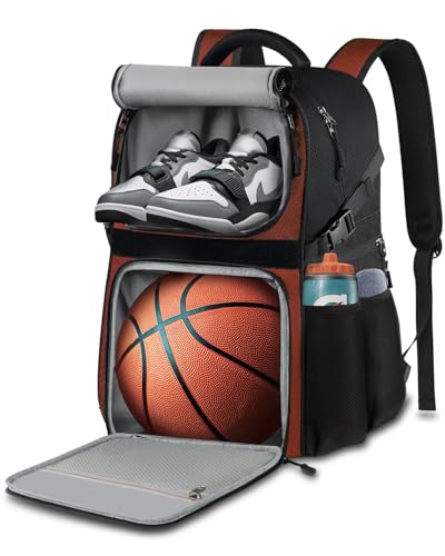 LOINTET Basketball Bag Backpack with Ball Holder Shoes Compartment, Large Basketball Accessories Sports Bag - color: Red