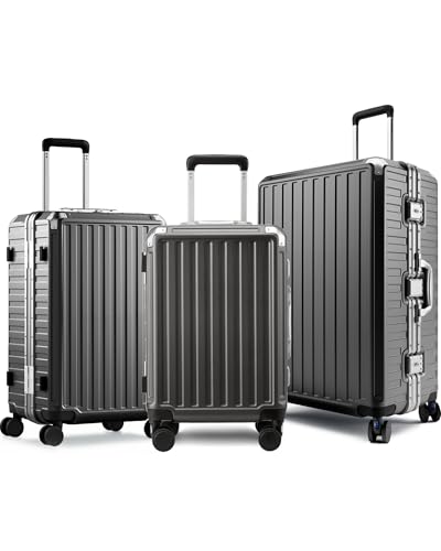 LUGGEX Luggage Sets with Spinner Wheels, 8010S Aluminum Frame Zipperless Polycarbonate Hard Shell Suitcase Sets (ZX-Core, Charcoal Metallic, 3 Piece (20/24/28)) - color: Charcoal Metallic, size: 3 Piece Set (20/24/28)