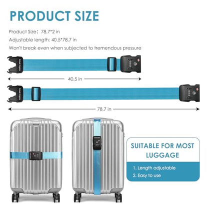 Travel Inspira Luggage Straps for Suitcases with TSA Lock, Protect Your Luggage Anti-Burst, High Visibility Color, Easy to Identify Luggage Adjustable Heavy Duty Belt for 20-28 Inch Suitcases - color: Blue