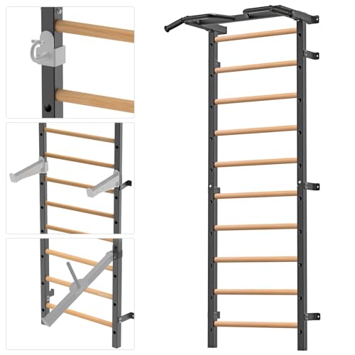 Kipika Gymnastic Stall Bar - 2"x2" Swedish Ladder with 1" Hole, Wall Mounted Pull-up Bar Ladder Suspension Trainer, Solid Wood Grips Gymnastics Training Bar for Home, Wall Gym, School - color: A - Swedish Ladder