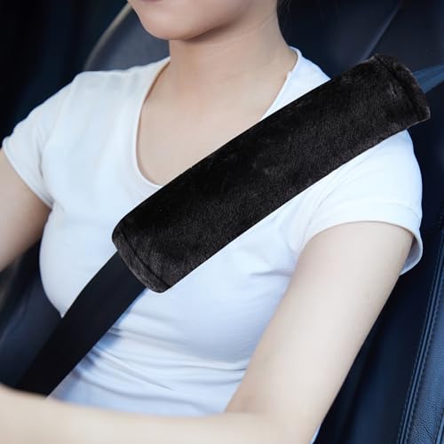 MOONET 2 Packs Car Seatbelt Covers Shoulder Pad for More Comfortable Driving, Universal Seat Belt Cover for Handbag Camera Backpack Straps, Soft Faux Sheepskin Wool Seat Belt Cushion (Black) - color: Black_2pc