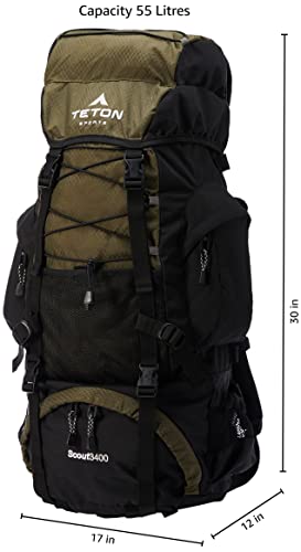 TETON 55L Scout Internal Frame Backpack for Hiking, Camping, Backpacking, Rain Cover Included - color: Hunter Green, size: 55L