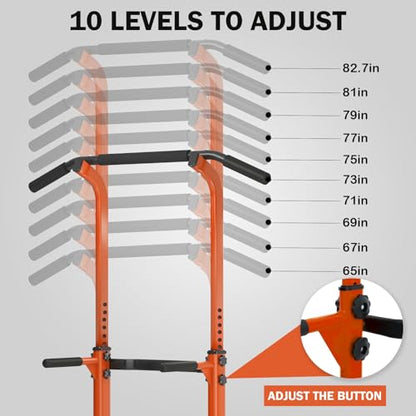SogesPower Power Tower Dip Station Pull Up Bar for Home Gym Adjustable Height Strength Training Workout Equipment,Pull Up Bar Station - color: Orange