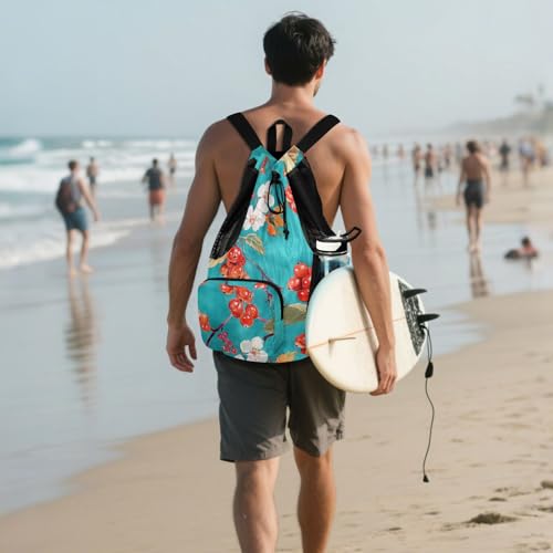 Drawstring Backpacks Gym Bag With Water Bottle Pocket Dry Wet Separation
