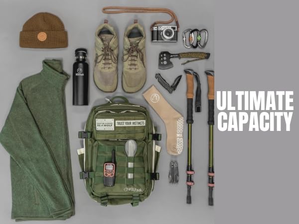 WOLFpak 35L Athletic Gym Backpack - Durable 1000D Waterproof Oxford Material with MOLLE Webbing, Laptop Pocket & Dual Cup Holders, Durable Fitness/Travel/Military Daypack (Khaki) - color: Khaki