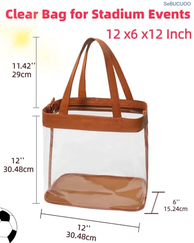 Clear Tote Bag Stadium Approved 12x6x12 12x12x6 Clear Bag for Stadium Events 12 x6 x12 Transparent Purse 12 x 6 x 12 - color: Brown