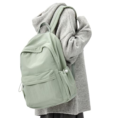Simple School Backpack For Women Men Aesthetic Medium Backpack Lightweight Casual Daypack College Backpacks Cute Bookbag for Teens Girls Boys Basic Bagpack（Green） - color: Green