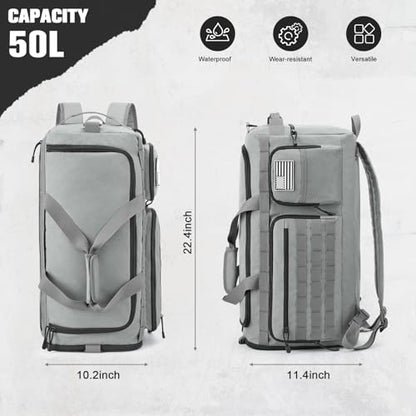 G4Free 3-in-1 Travel Duffle Bag for Men and Women, 50L Large Gym Sports Bags Tactical Military Duffle Backpack with Shoes Compartment and Wet Pocket (Grey) - color: Light Grey