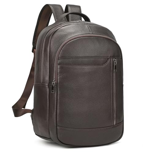Laptop Leather Travel Backpack For Men Carry On Back Pack For Business Work computer Backpacks Fit 15.6" Laptop - color: Bb-16 Brown