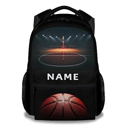 Mercuryelf Personalized Basketball Backpack for Boys Girls, 16 Inch Black Backpacks for School Travel, Cool Lightweight Bookbag for Kids - color: Basketball-2-1