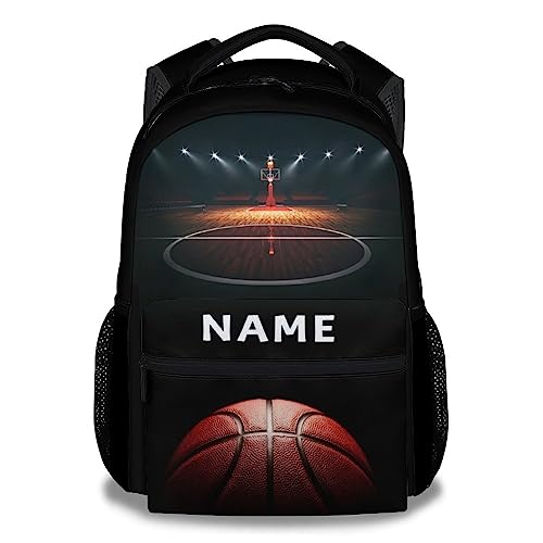 Mercuryelf Personalized Basketball Backpack for Boys Girls, 16 Inch Black Backpacks for School Travel, Cool Lightweight Bookbag for Kids - color: Basketball-2-1