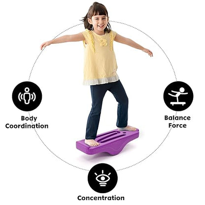 Kids Rocking Seesaw Balance Board with 5 Wooden Balls Sensory Training Rocking Board Balance Training Equipment Children Indoor Outdoor Activity Toy - color: Purple