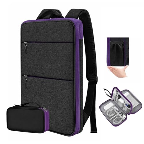 ZINMARK Slim Expandable Laptop Backpack with Small Case for 15-16 inch Notebooks,Water Resistant Computer Bag for College Business for Men Women，Black Purple - color: Black Purple