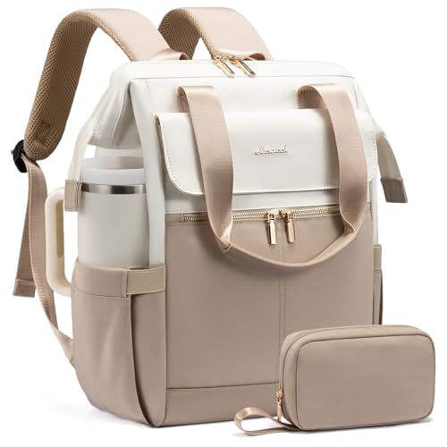 LOVEVOOK Laptop Backpack for Women, 15.6 Inch Work Laptop Bag with USB Port, Fashion Teacher Nurse Backpack Purse, Waterproof Travel Computer Backpack with Organizer Bag, 2PCS, Beige-Khaki - color: Beige - Khaki, size: 15.6" - 2pcs