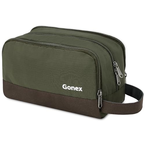 Gonex Travel Toiletry Bag Nylon, Toiletries Kit Shaving Bag Toiletry Organizer Olive & Brown - color: Olive & Brown