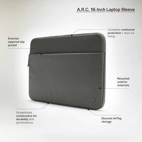 Incase A.R.C. Sleeve with ReSpun Recycled Polyester - 15 inch and 16 inch MacBook/Laptop & iPad/Tablet Case - Cushioned Faux Fur Lining, External Zippered Slip Pocket - Smoked Ivy - color: Smoked Ivy