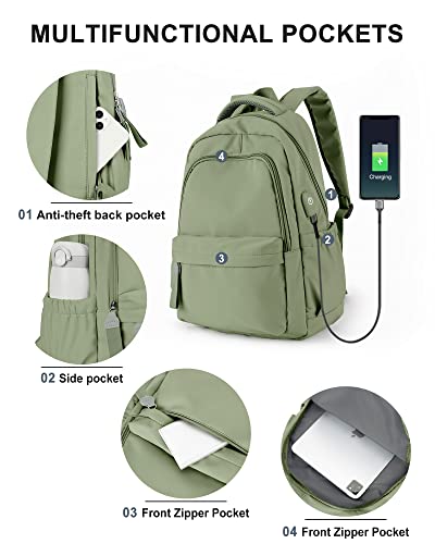 winspansy Small Backpack For School Girls Boys Aesthetic Lightweight Travel Daypack Simple Cute Backpack For Women Men College High School Bookbag Bag Fit 14 Inch Laptop With USB charging port, Green - color: A1-green