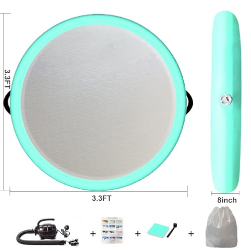 Inflatable Gymnastic Air Spot Mat Tumbling Exercise Yoga Training Mat With Pump, Inflatable Round Springboard Air Roller Gym Floor Track For Home Use/Cheerleading/Water - color: mint green