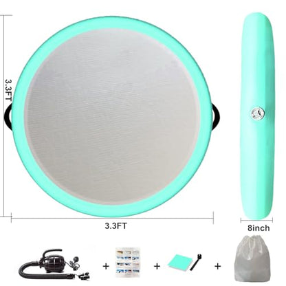Inflatable Gymnastic Air Spot Mat Tumbling Exercise Yoga Training Mat With Pump, Inflatable Round Springboard Air Roller Gym Floor Track For Home Use/Cheerleading/Water - color: mint green