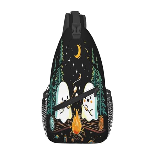 Horse Sling Bag Crossbody Backpack Lightweight Chest Bag Casual Travel Daypack For Work Daily Commute And Short Trips - color: Ghost Roasting Marshmallows