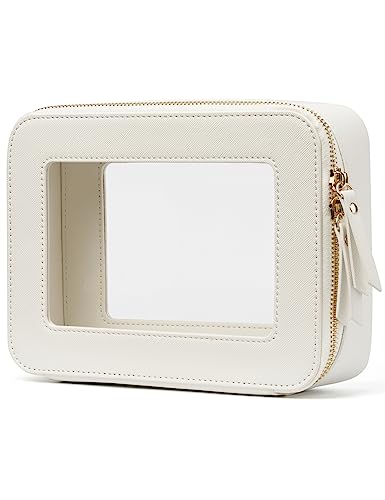Popvibe Clear Makeup Case White Toiletry Bag Travel Medium Clear Cosmetic Bag with Zipper, Small Make Up Bag Organizer Traveling TSA Approved Transparent Bag Car for Essentials - color: White, style: Medium Moda