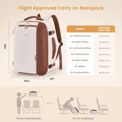LOVEVOOK 40L Travel Backpack for Women,Carry on Luggage Backpack Flight Approved with 3 Packing Cubes,Waterproof Personal Item Travel Bag fits 17 Inch Laptop,Overnight Weekender Business Daypack - color: Beige White-brown, size: 17.3 Inch