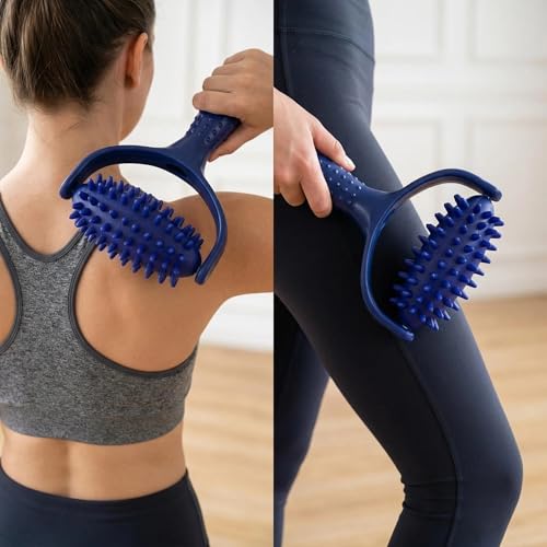 Hard Manual Massage Balls with Handle Roller, Fascia Muscle Roller for Full Body Deep Tissue Relaxation, Portable Massage Roller for Home Gym Yoga Use