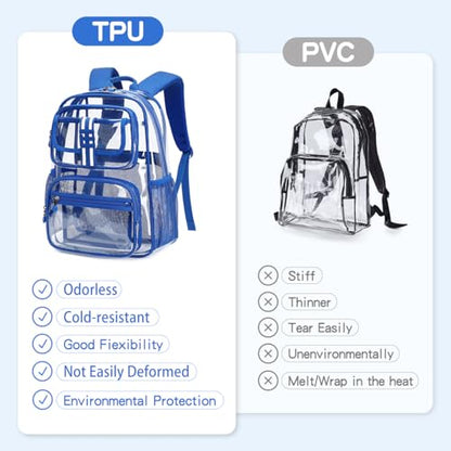 Cusangel Clear Large Backpack for School,16in Heavy Duty Clear BookBag,TPU Large Capacity See Through Backpack for Stadiums,Concerts,Plastic transparente para mujer for 8Age+ Boys Girls - color: Blue Clear 16in