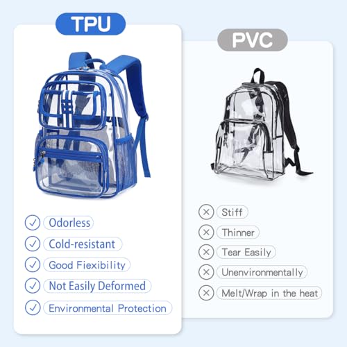 Cusangel Clear Large Backpack for School,16in Heavy Duty Clear BookBag,TPU Large Capacity See Through Backpack for Stadiums,Concerts,Plastic transparente para mujer for 8Age+ Boys Girls - color: Blue Clear 16in