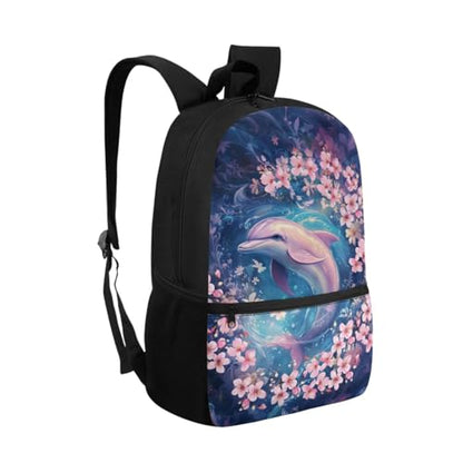 ZOUTAIRONG Girls School Bags Insulated Water Bottle for Hot & Cold Drinks, Cherry Blossom Dolphin Printed Lightweight Casual Backpack with 2 Side Pockets for Thermos - color: Cherry Blossom Dolphin