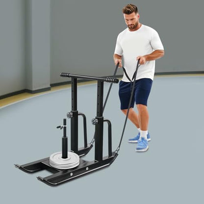 Adjustable Weight Sled for Training - 5 Height Levels, 440lbs Capacity, Lawn-Safe Push/Pull Fitness Sled for Strength Training
