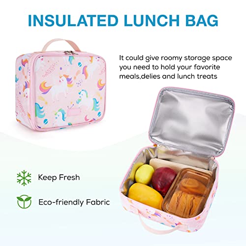 mommore Kids Backpack for Boys Girls 4-8 Kindergarten Elementary School Backpack with Lunch Box - 15” H Fit Folder - color: Pink Strawberry, style: 3 Pcs