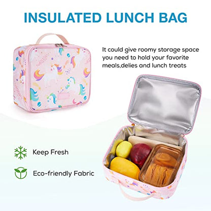 mommore Kids Backpack for Boys Girls 4-8 Kindergarten Elementary School Backpack with Lunch Box - 15” H Fit Folder - color: Pink Strawberry, style: 3 Pcs
