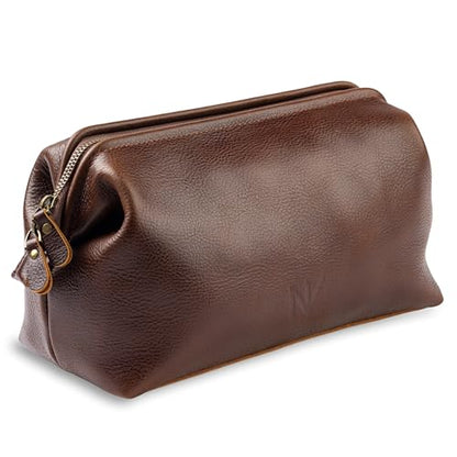 NV Holders Premium Genuine Leather Toiletry Bag for Men - The Ultimate Travel Dopp Kit and Hygiene Organizer, Perfect Men's Toiletry Travel Bag (Brown) - color: Brown
