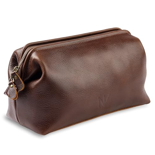 NV Holders Premium Genuine Leather Toiletry Bag for Men - The Ultimate Travel Dopp Kit and Hygiene Organizer, Perfect Men's Toiletry Travel Bag (Brown) - color: Brown
